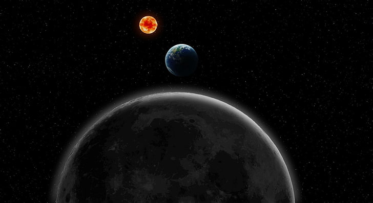 Eclipse Formation, Weltraum, Mond, Erde, Sonne, Sterne, schwarz, HD-Hintergrundbild