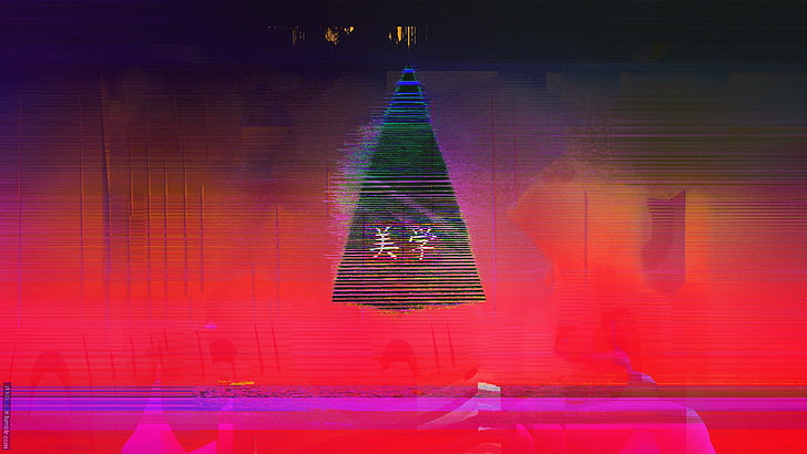 glitch art, neon, abstrakcja, trójkąt, Japonia, vaporwave, Tapety HD