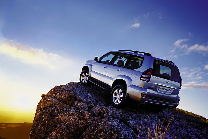 Silber SUV, Toyota, Land Cruiser, Prado, grau, Rückansicht, HD-Hintergrundbild