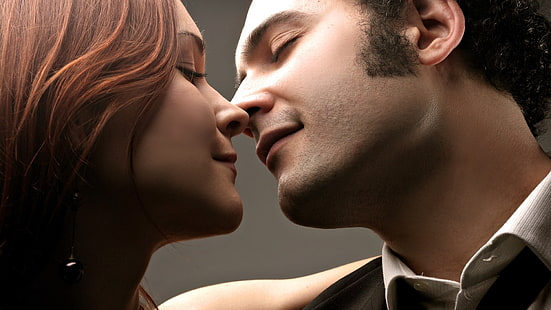 man's face, couple, affection, kiss, man, woman, HD wallpaper HD wallpaper