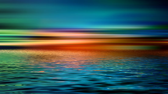 ocean, sztuka cyfrowa, horyzont, woda, morze, niebo, spokój, odbicie, pejzaż wodny, fala, zachód słońca, Tapety HD HD wallpaper