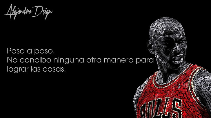 typographic portraits, Michael Jordan, basketball, Chicago Bulls, black background, quote, HD wallpaper