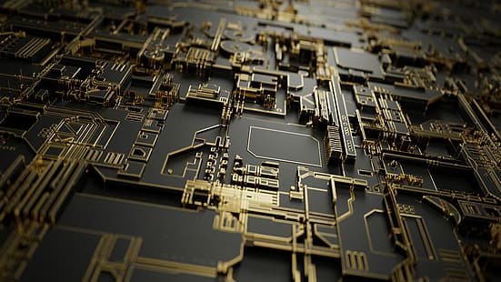 circuito, circuiti stampati, circuiti, oro, arte digitale, Sfondo HD HD wallpaper