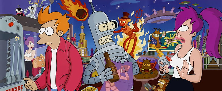 Futurama, Bender (Futurama), Fry (Futurama), Leela (Futurama), Ficção científica, HD papel de parede