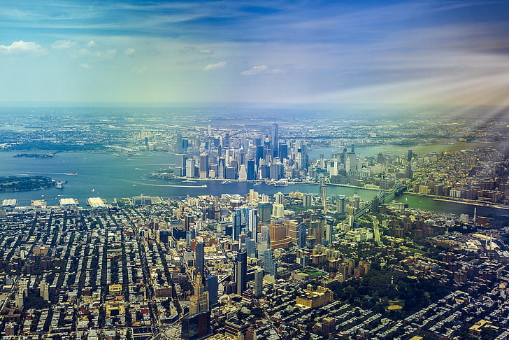 Accueil, New York, gratte-ciel, panorama, mégapole, la vue du haut, Fond d'écran HD