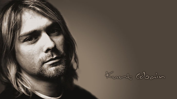 Foto de Kurt Cobain, Kurt Cobain, Nirvana, sepia, hombres, mirando al espectador, cabello largo, Fondo de pantalla HD