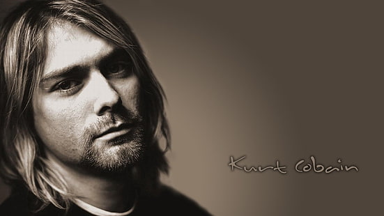 Kurt Cobain photo, Kurt Cobain, Nirvana, sepia, men, looking at viewer, long hair, HD wallpaper HD wallpaper