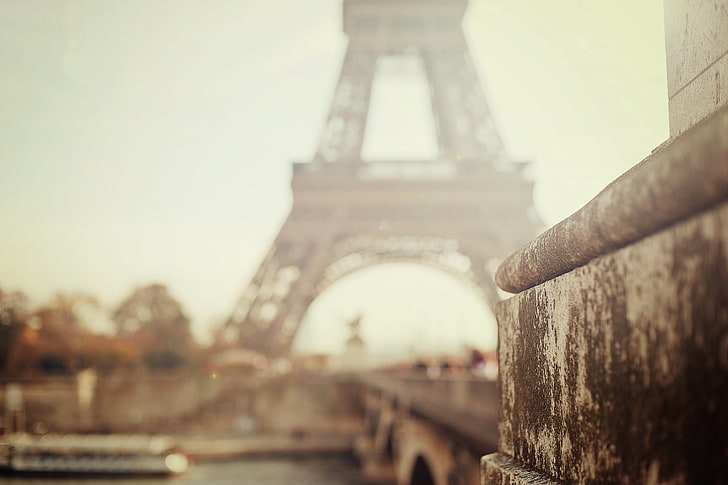 кафява стена селективен фокус фотография, град, Париж, Айфелова кула, боке, фокус, размазване, HD тапет
