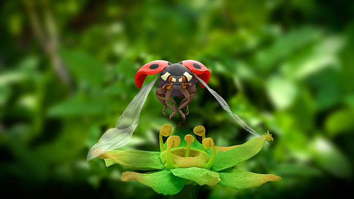 แมลงเต่าทองสีแดงธรรมชาติสัตว์แมโครเต่าทองระยะใกล้บินปีกแมลงใบไม้ความลึกของสนามพืช, วอลล์เปเปอร์ HD