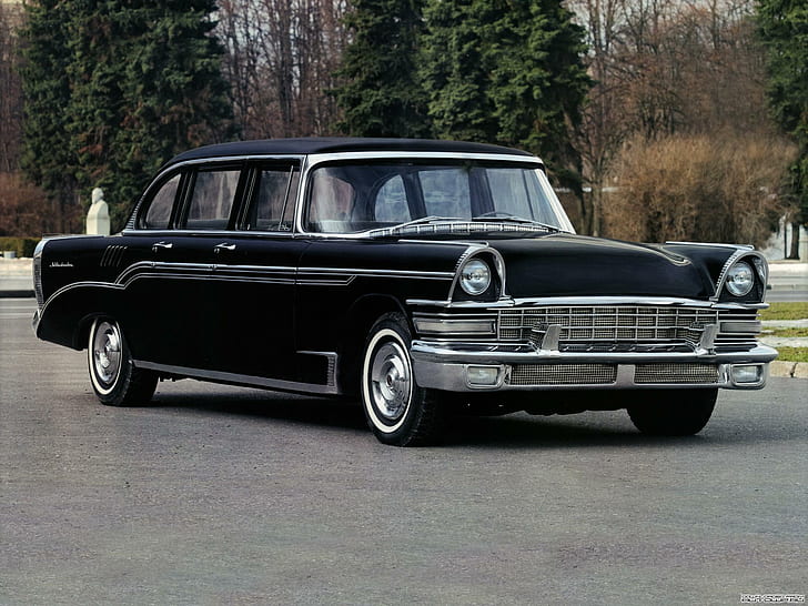 зил 111, советский автомобиль, черный, вид сбоку, зил 111, советский автомобиль, черный, вид сбоку, HD обои