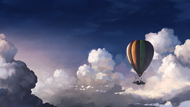 Balloon Clouds Drawing HD, digital/artwork, drawing, clouds, balloon, HD wallpaper
