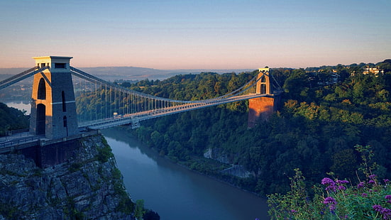 Mosty, most wiszący Clifton, most, Bristol, krajobraz, Tapety HD HD wallpaper