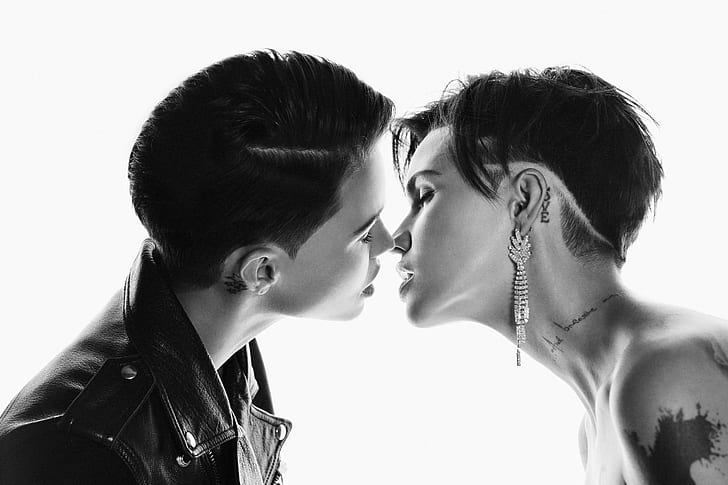 Ruby Rose, Actress, Monochrome, Kiss, ruby rose, actress, monochrome, kiss, HD wallpaper
