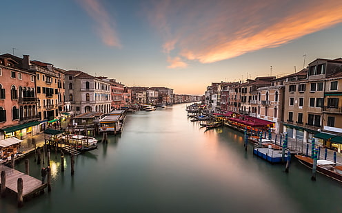 Vista no Grande Canal da ponte de Rialto, Veneza, Itália, HD papel de parede HD wallpaper