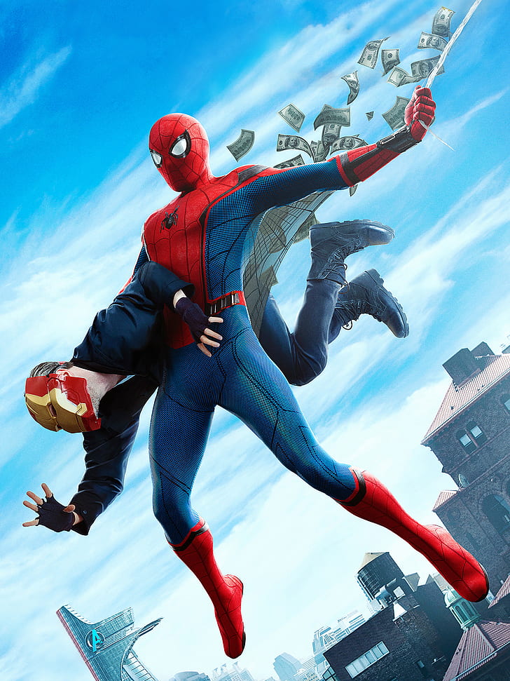 Spider-Man Homecoming (Filme), Peter Parker, filmes, super-herói, Spider-Man, exibição de retrato, HD papel de parede, papel de parede de celular