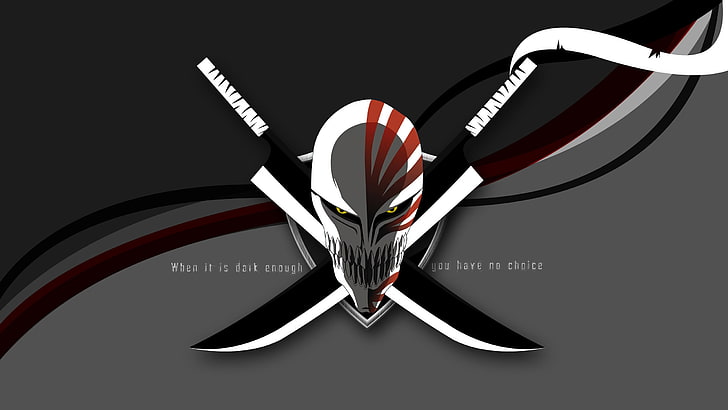 бял и сив череп и кръст мечове илюстрация, Bleach, аниме, маска, Hollow, HD тапет