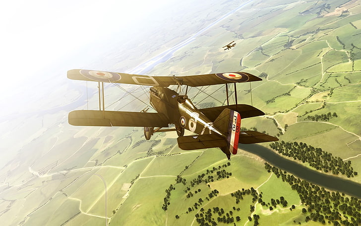 black, red, and white biplane, flight, the plane, rise of flight, HD wallpaper