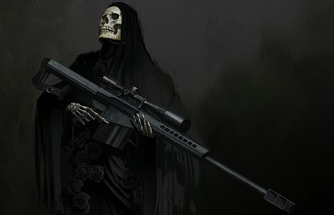 oscuro, Grim Reaper, rifle de francotirador, ilustraciones, Fondo de pantalla HD HD wallpaper