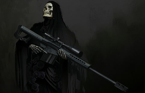 armes, crâne, fantaisie, art, squelette, capuche, vue, fusil de sniper, Fond d'écran HD HD wallpaper