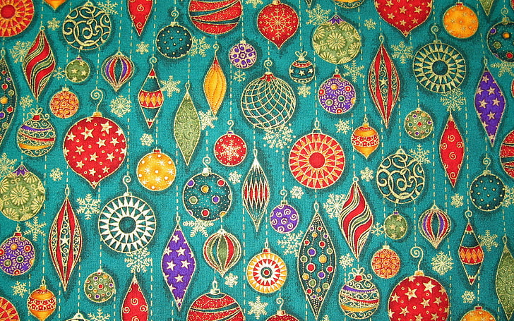 multicolored textile, balls, decoration, snowflakes, toys, new year, Christmas, icicles, fabric, patch, applique, HD wallpaper
