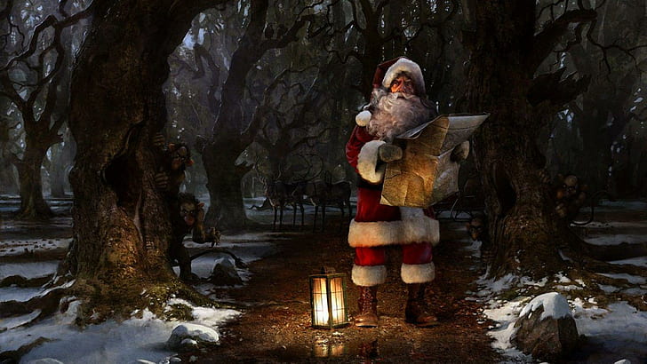 Santa lost in the woods, santa claus, holidays, 1920x1080, santa claus, christmas, merry christmas, woods, HD wallpaper