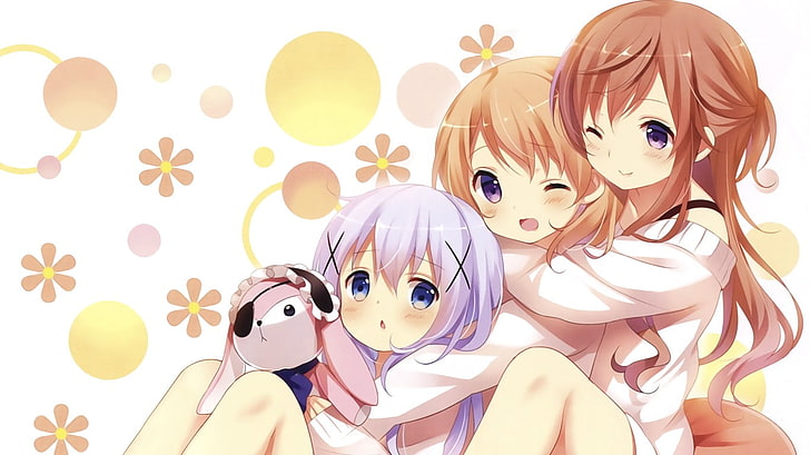 trzy kobiety postacie z anime cyfrowe tapety, Gochuumon wa Usagi Desu ka?, Tapety HD
