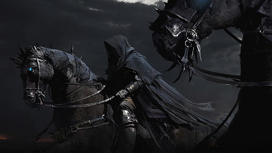 homme vêtu d'une robe noire monter sur une illustration de cheval, Le Seigneur des Anneaux, Nazgûl, cheval, films, art fantastique, Fond d'écran HD HD wallpaper