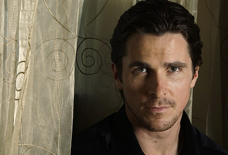 herrens svart topp, Christian Bale, skådespelare, brunett, man, skägg, look, HD tapet HD wallpaper