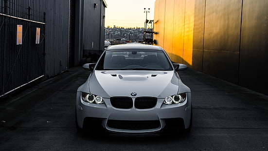 BMW M3 E92 흰색 차 정면도, BMW, 흰색, 자동차, 정면, 전망, HD 배경 화면 HD wallpaper