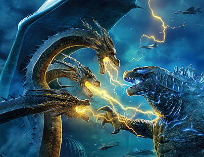 ภาพยนตร์เรื่อง Godzilla: King of the Monsters, Godzilla, King Ghidorah, วอลล์เปเปอร์ HD HD wallpaper