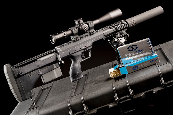 black rifle with scope, weapons, optics, muffler, sniper rifle, fry, HD wallpaper