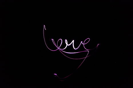 lila kärlekstext, neon, kärlek, inskrift, text, mörk bakgrund, HD tapet HD wallpaper