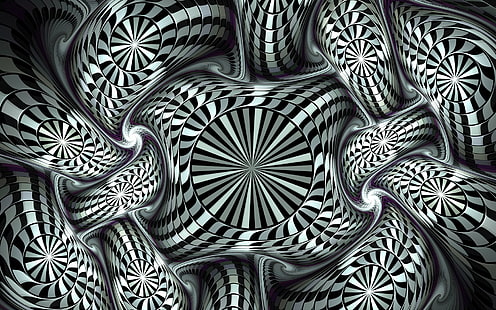 carta da parati digitale illusione ottica in bianco e nero, Artistica, Arte 3D, Astratto, Bianco e nero, Arte digitale, Frattale, Sfondo HD HD wallpaper