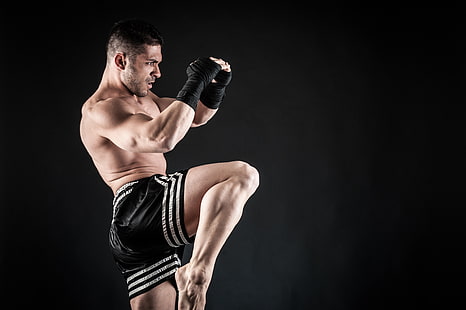 men's black shorts, gloves, kickboxer, sportsman, HD wallpaper HD wallpaper