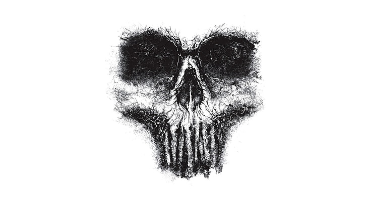 bosquejo blanco y negro del cráneo, ilustraciones, cráneo, monocromo, Fondo de pantalla HD