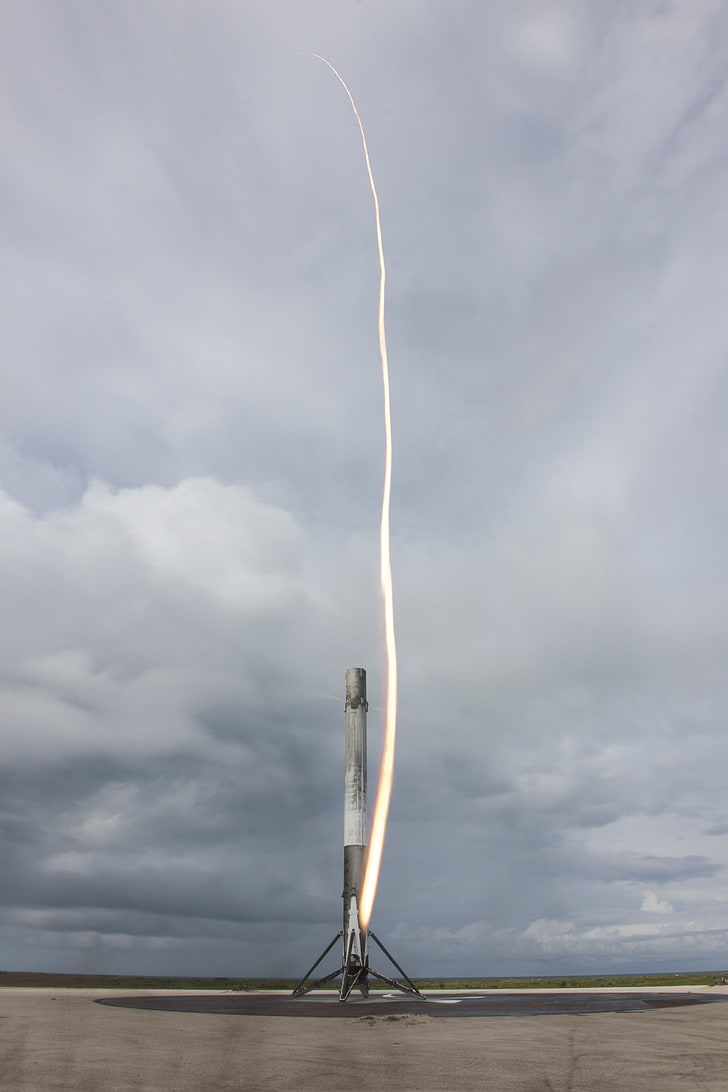 SpaceX, rakieta, długi czas naświetlania, chmury, Tapety HD, tapety na telefon