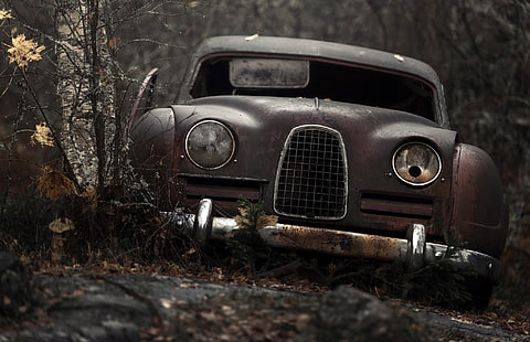 кола, развалина, превозно средство, HD тапет HD wallpaper