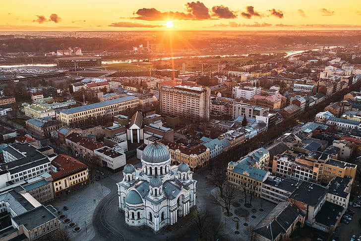 la ville, la cathédrale, la Lituanie, Kaunas, Fond d'écran HD