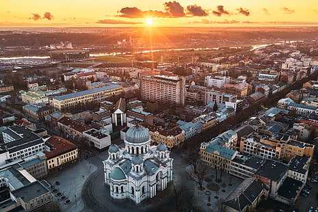 miasto, katedra, Litwa, Kowno, Tapety HD HD wallpaper