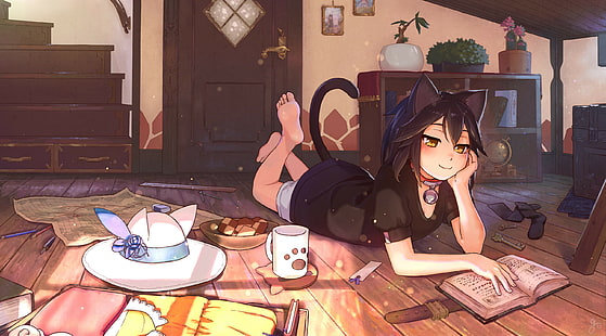 Mädchen, Anime, Nacht, Komfort, Buch, HD-Hintergrundbild HD wallpaper