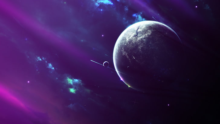 outer space painting, space, Moon, nebula, planet, fantasy art, HD wallpaper