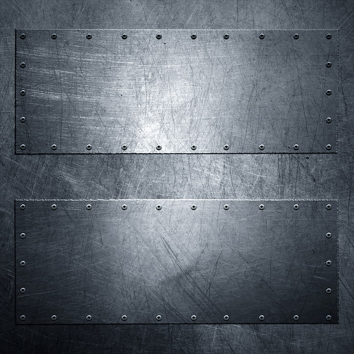 두 개의 직사각형 회색 플랫폼, 금속, 질감, 그런지, 리벳, 강철, 금속, HD 배경 화면