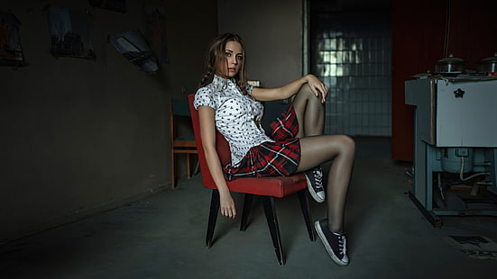 spódnica, bluzka, nogi, George Chernyadev, Kseniya Kokoreva, Kseniya, Tapety HD HD wallpaper