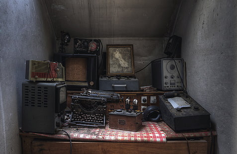 fundo, perdido, abandonado, máquina de escrever, equipamento, HD papel de parede HD wallpaper