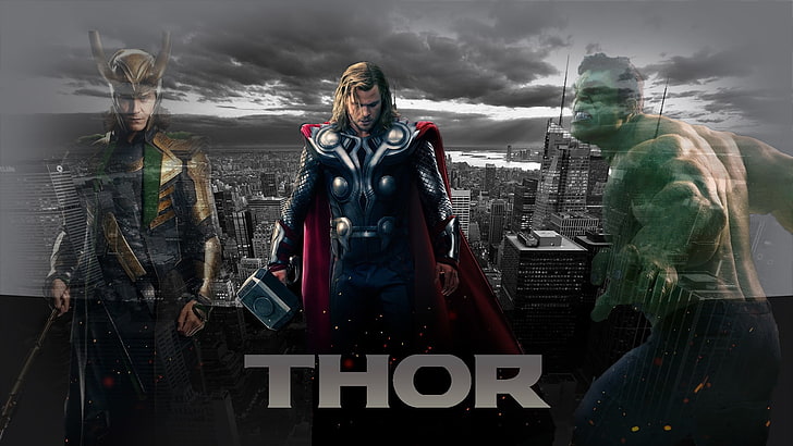 Marvel Cinematic Universe, Thor, Hulk, Loki, film, karakter film, Wallpaper HD