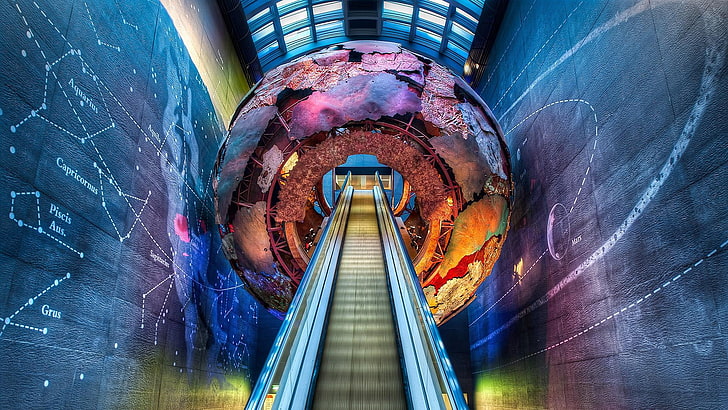 natural history museum, museum, history, constellation, escalator, london, life, HD wallpaper