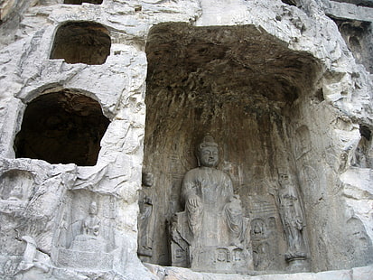 Estatua de Buda Gautama, grutas de Longman, cueva, cañón, piedra, valor histórico, Fondo de pantalla HD HD wallpaper