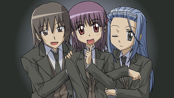 ilustracja różowowłosej kobiety, anime, szkoła, kształt, krawat, śmiech, Tapety HD
