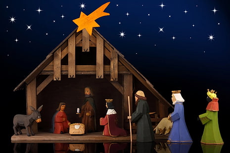 Festività, Natale, Asino, Gesù, Maria (Madre di Gesù), Natività, Notte, Stella, I tre saggi, Sfondo HD HD wallpaper