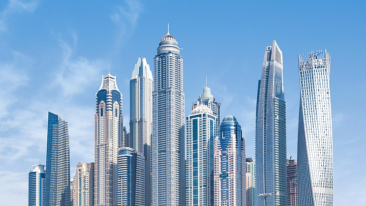 Дубай, Объединенные Арабские Эмираты, оаэ, небоскреб, горизонт, здание, небо, дневное время, 8k, HD обои